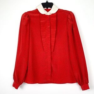 Vintage frilled shirt button-up red & black w/ off-white peter pan collar size 2